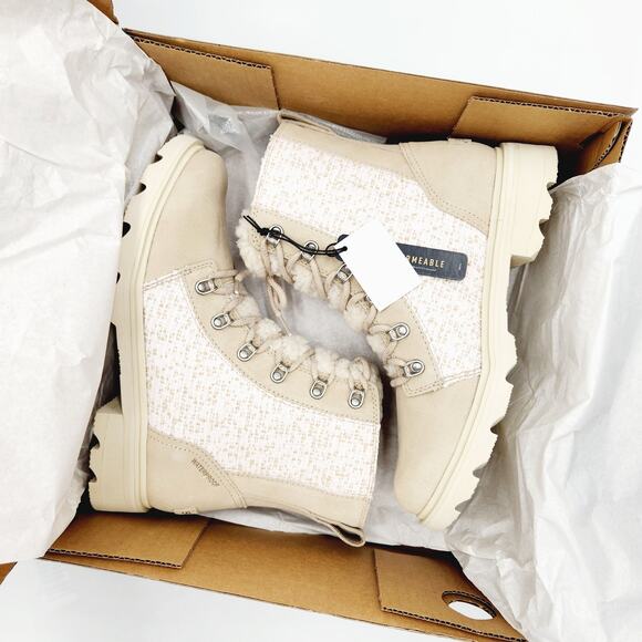 Sorel Women Beige Leather Lennox Lace Cozy Waterproof Biker Booties Size 9.5 - Picture 2 of 8